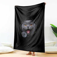Cute British Shorthair Cat Peeking Through Cracked Wall Throw Blanket