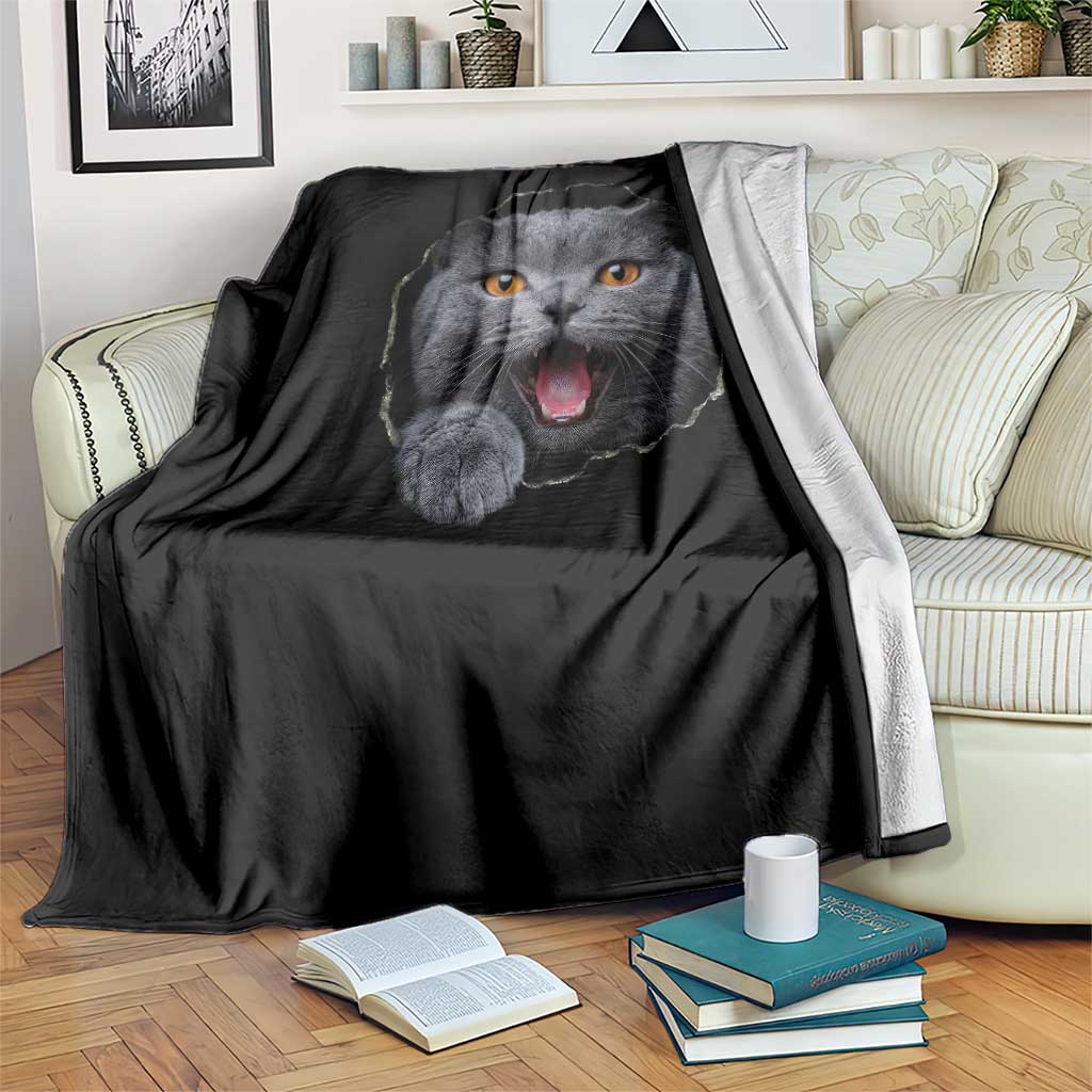 Cute British Shorthair Cat Peeking Through Cracked Wall Throw Blanket