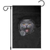 Cute British Shorthair Cat Peeking Through Cracked Wall Garden Flag
