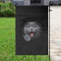 Cute British Shorthair Cat Peeking Through Cracked Wall Garden Flag