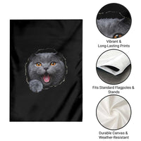 Cute British Shorthair Cat Peeking Through Cracked Wall Garden Flag