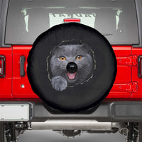 Cute British Shorthair Cat Peeking Through Cracked Wall Spare Tire Cover