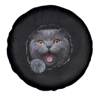 Cute British Shorthair Cat Peeking Through Cracked Wall Spare Tire Cover
