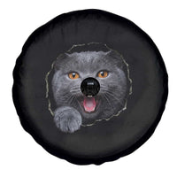 Cute British Shorthair Cat Peeking Through Cracked Wall Spare Tire Cover