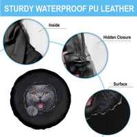 Cute British Shorthair Cat Peeking Through Cracked Wall Spare Tire Cover