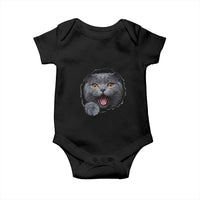Cute British Shorthair Cat Peeking Through Cracked Wall Baby Onesie