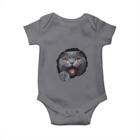 Cute British Shorthair Cat Peeking Through Cracked Wall Baby Onesie