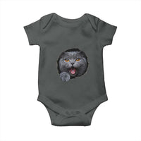 Cute British Shorthair Cat Peeking Through Cracked Wall Baby Onesie