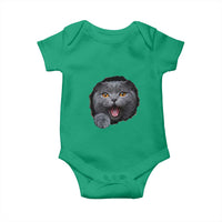 Cute British Shorthair Cat Peeking Through Cracked Wall Baby Onesie