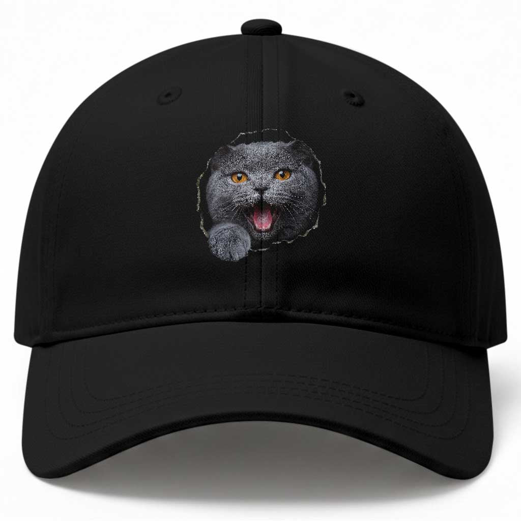 Cute British Shorthair Cat Peeking Through Cracked Wall Baseball Cap