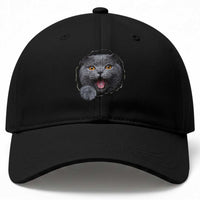 Cute British Shorthair Cat Peeking Through Cracked Wall Baseball Cap
