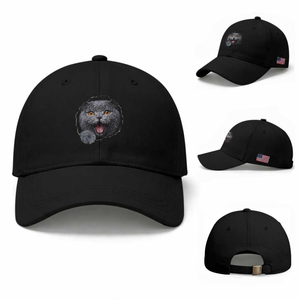 Cute British Shorthair Cat Peeking Through Cracked Wall Baseball Cap