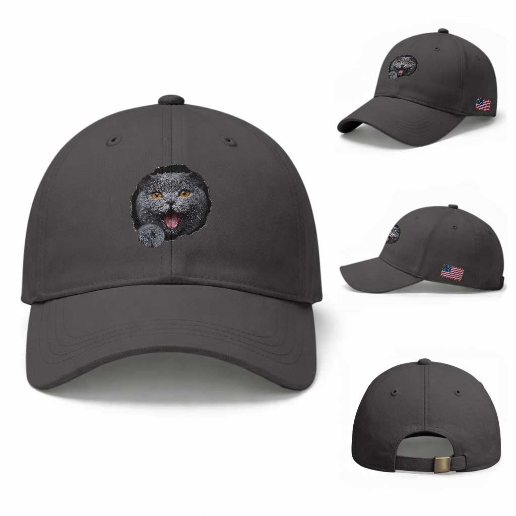 Cute British Shorthair Cat Peeking Through Cracked Wall Baseball Cap