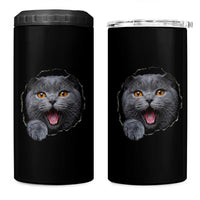 Cute British Shorthair Cat Peeking Through Cracked Wall 4 in 1 Can Cooler Tumbler