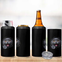 Cute British Shorthair Cat Peeking Through Cracked Wall 4 in 1 Can Cooler Tumbler