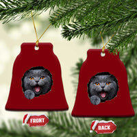Cute British Shorthair Cat Peeking Through Cracked Wall Ceramic Ornament