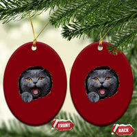 Cute British Shorthair Cat Peeking Through Cracked Wall Ceramic Ornament