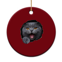 Cute British Shorthair Cat Peeking Through Cracked Wall Ceramic Ornament