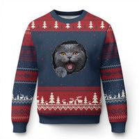 Cute British Shorthair Cat Peeking Through Cracked Wall Ugly Christmas Sweater