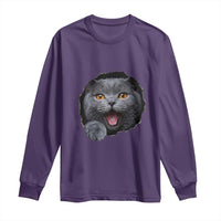 Cute British Shorthair Cat Peeking Through Cracked Wall Long Sleeve Shirt