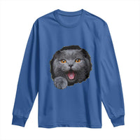 Cute British Shorthair Cat Peeking Through Cracked Wall Long Sleeve Shirt