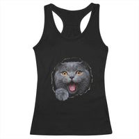 Cute British Shorthair Cat Peeking Through Cracked Wall Racerback Tank Top