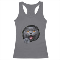 Cute British Shorthair Cat Peeking Through Cracked Wall Racerback Tank Top