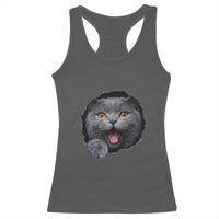 Cute British Shorthair Cat Peeking Through Cracked Wall Racerback Tank Top