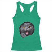 Cute British Shorthair Cat Peeking Through Cracked Wall Racerback Tank Top