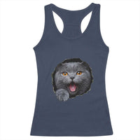 Cute British Shorthair Cat Peeking Through Cracked Wall Racerback Tank Top
