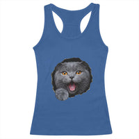 Cute British Shorthair Cat Peeking Through Cracked Wall Racerback Tank Top