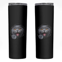 Cute British Shorthair Cat Peeking Through Cracked Wall Skinny Tumbler