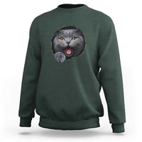 Cute British Shorthair Cat Peeking Through Cracked Wall Sweatshirt