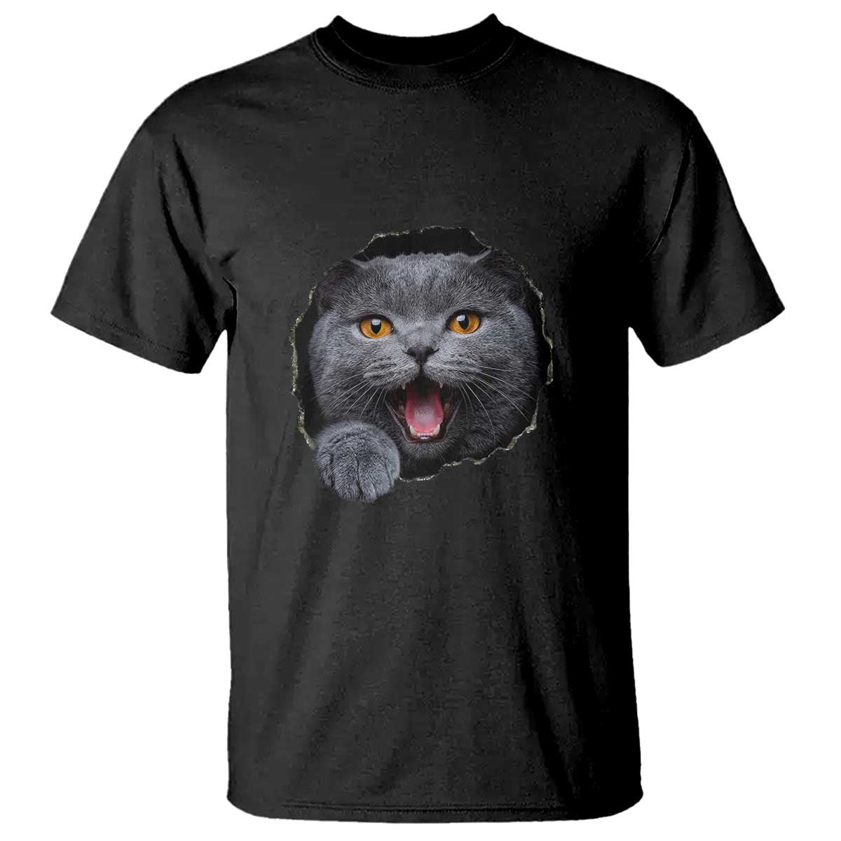 Cute British Shorthair Cat Peeking Through Cracked Wall T Shirt