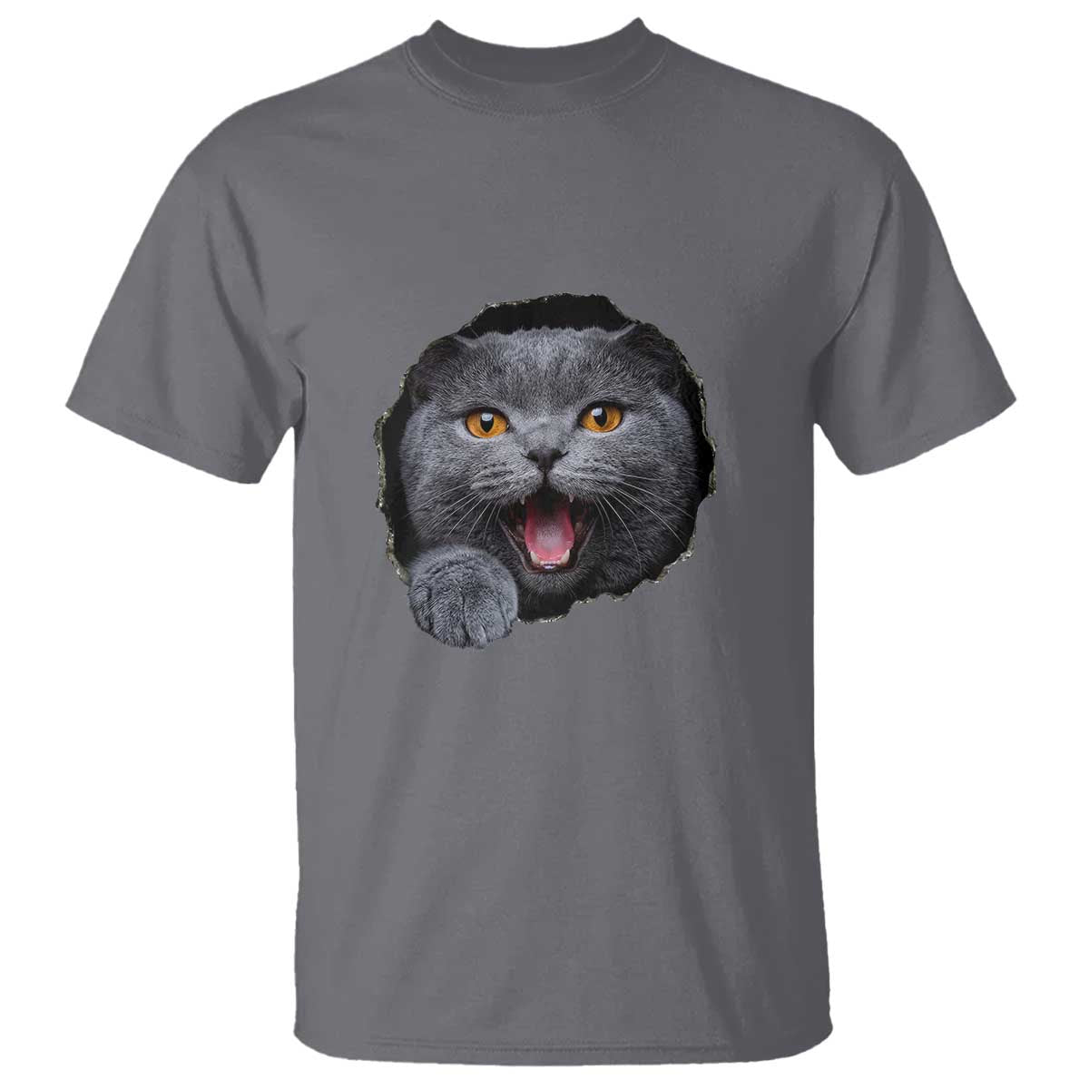 Cute British Shorthair Cat Peeking Through Cracked Wall T Shirt