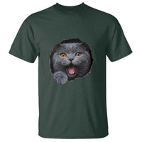 Cute British Shorthair Cat Peeking Through Cracked Wall T Shirt