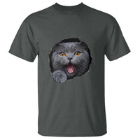 Cute British Shorthair Cat Peeking Through Cracked Wall T Shirt