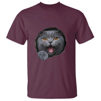 Cute British Shorthair Cat Peeking Through Cracked Wall T Shirt