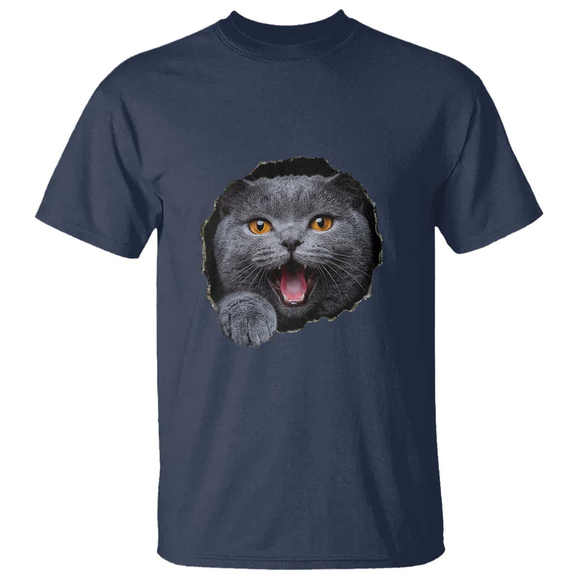 Cute British Shorthair Cat Peeking Through Cracked Wall T Shirt