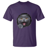 Cute British Shorthair Cat Peeking Through Cracked Wall T Shirt