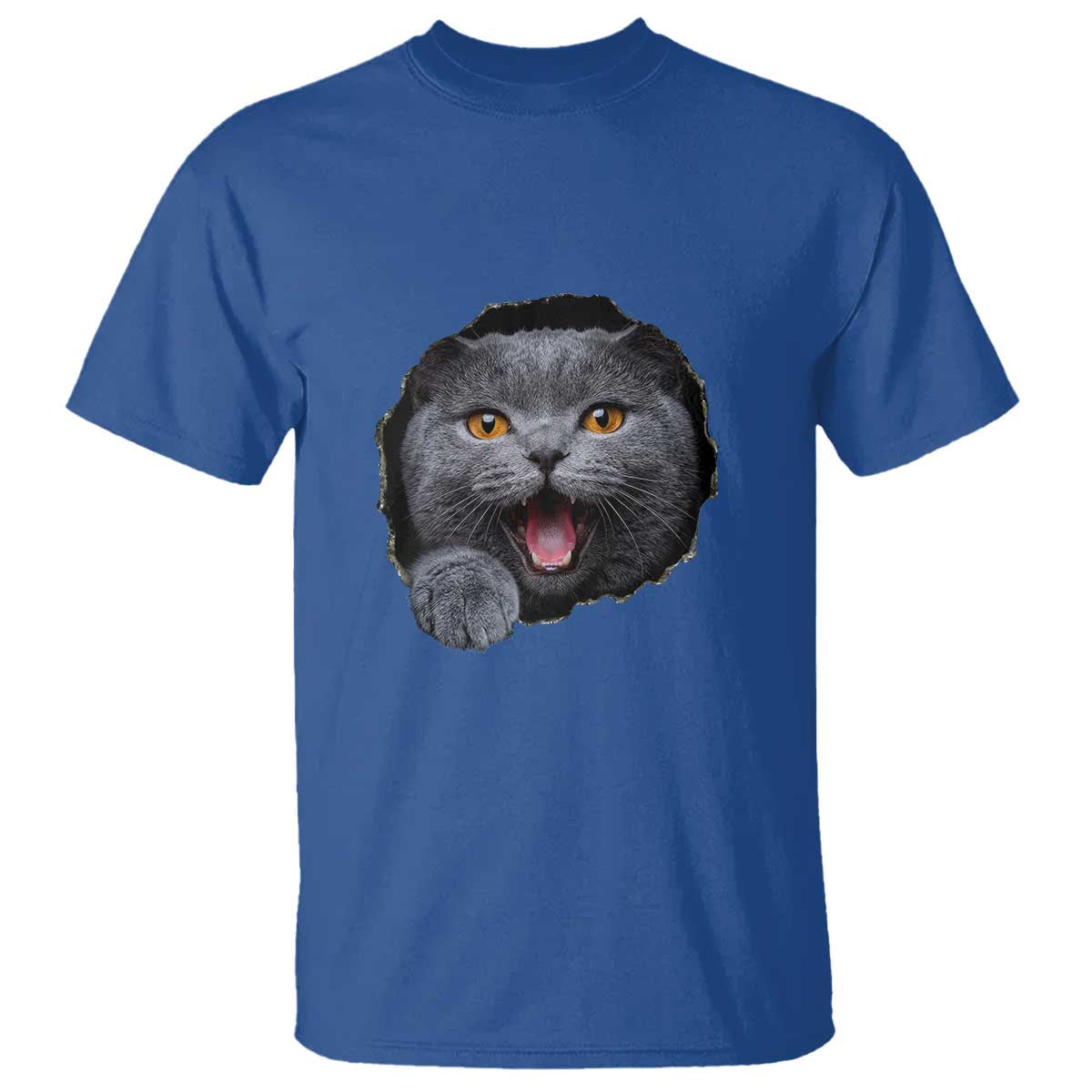 Cute British Shorthair Cat Peeking Through Cracked Wall T Shirt