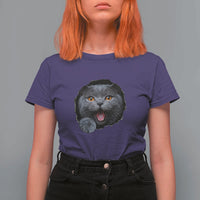 Cute British Shorthair Cat Peeking Through Cracked Wall T Shirt For Women