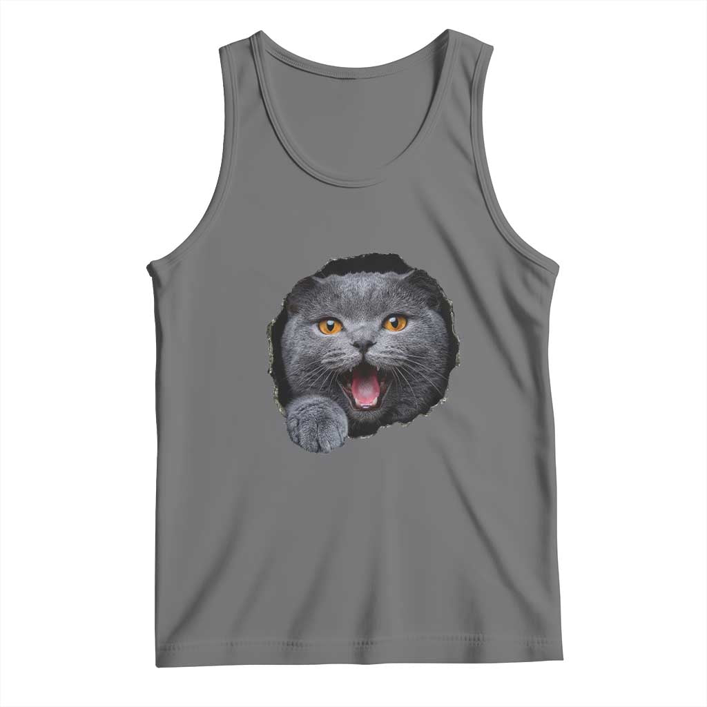 Cute British Shorthair Cat Peeking Through Cracked Wall Tank Top