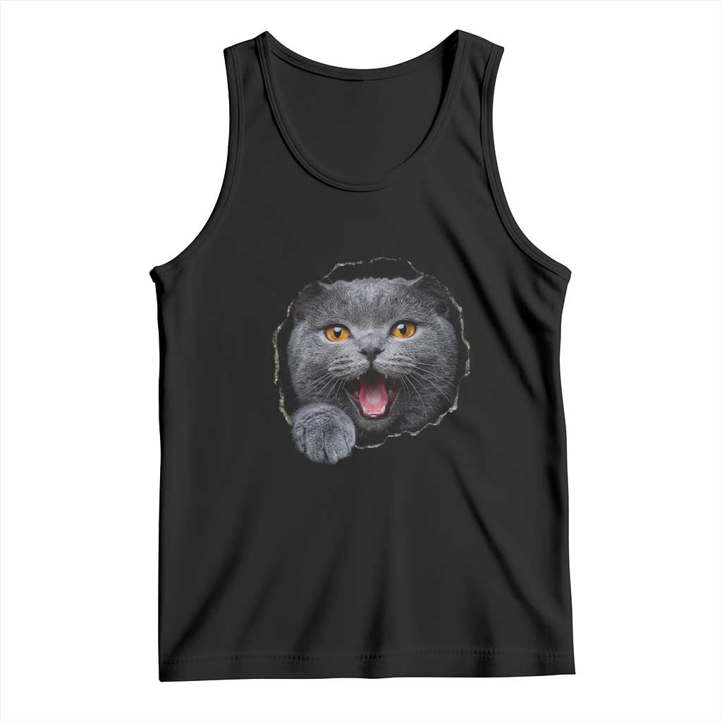 Cute British Shorthair Cat Peeking Through Cracked Wall Tank Top