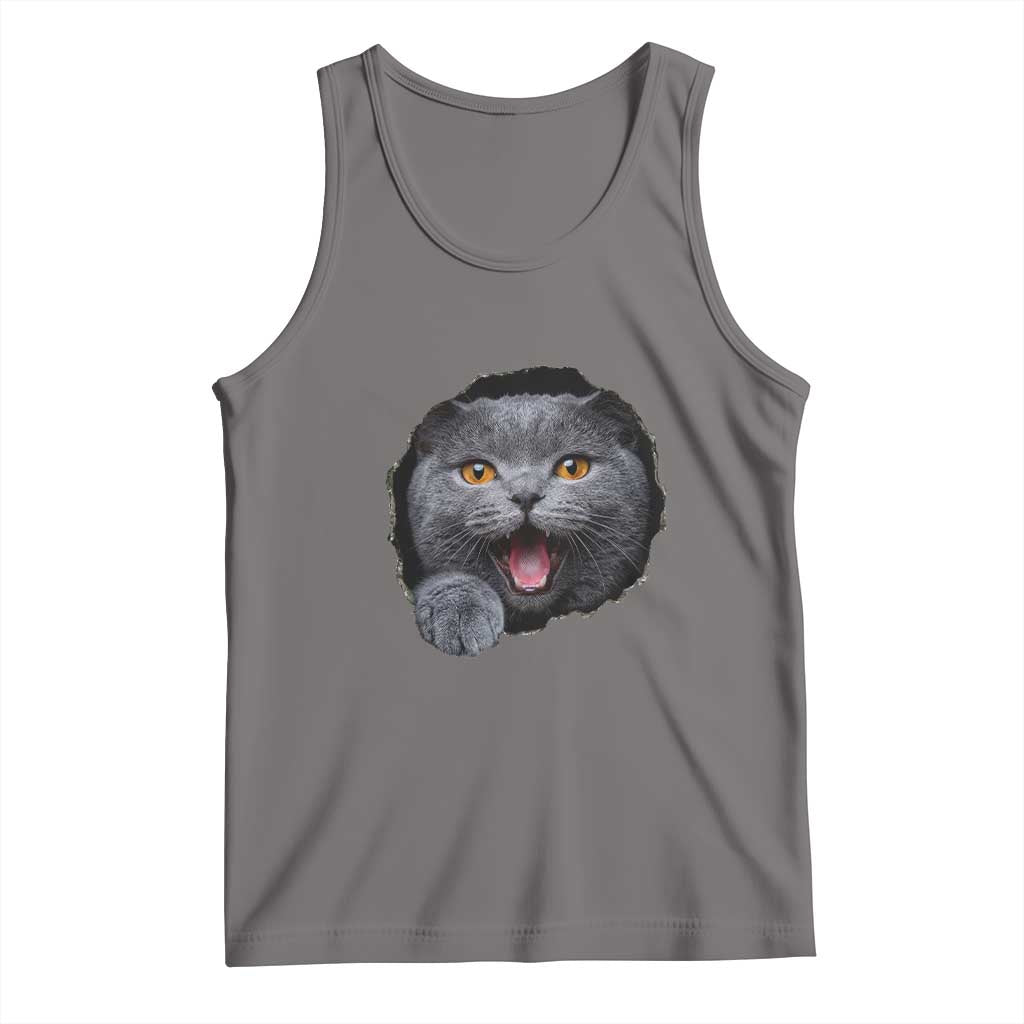 Cute British Shorthair Cat Peeking Through Cracked Wall Tank Top