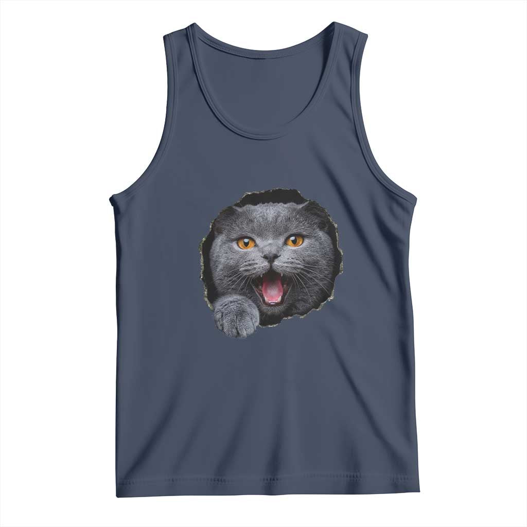 Cute British Shorthair Cat Peeking Through Cracked Wall Tank Top