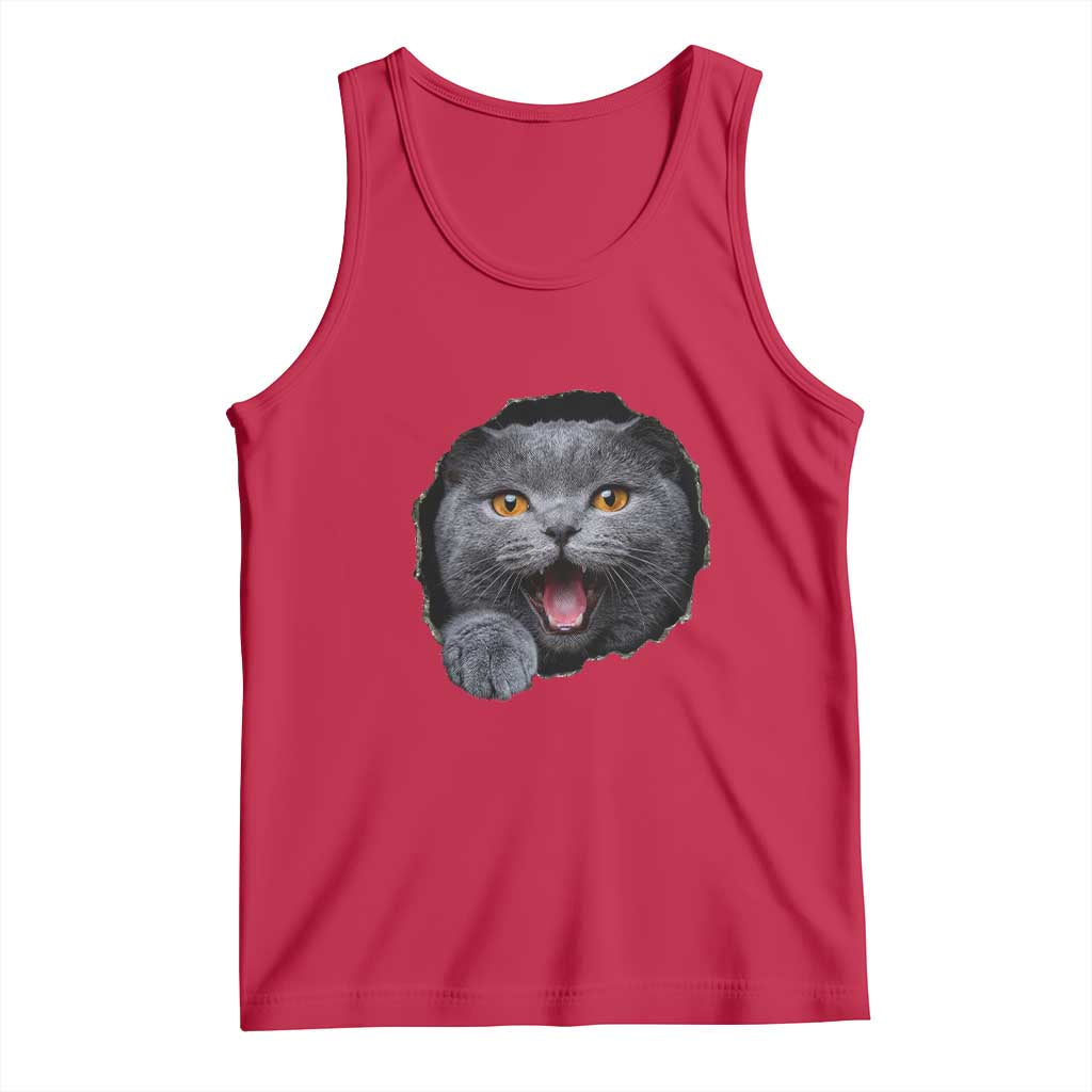 Cute British Shorthair Cat Peeking Through Cracked Wall Tank Top