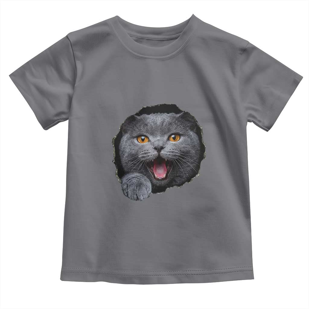 Cute British Shorthair Cat Peeking Through Cracked Wall Toddler T Shirt
