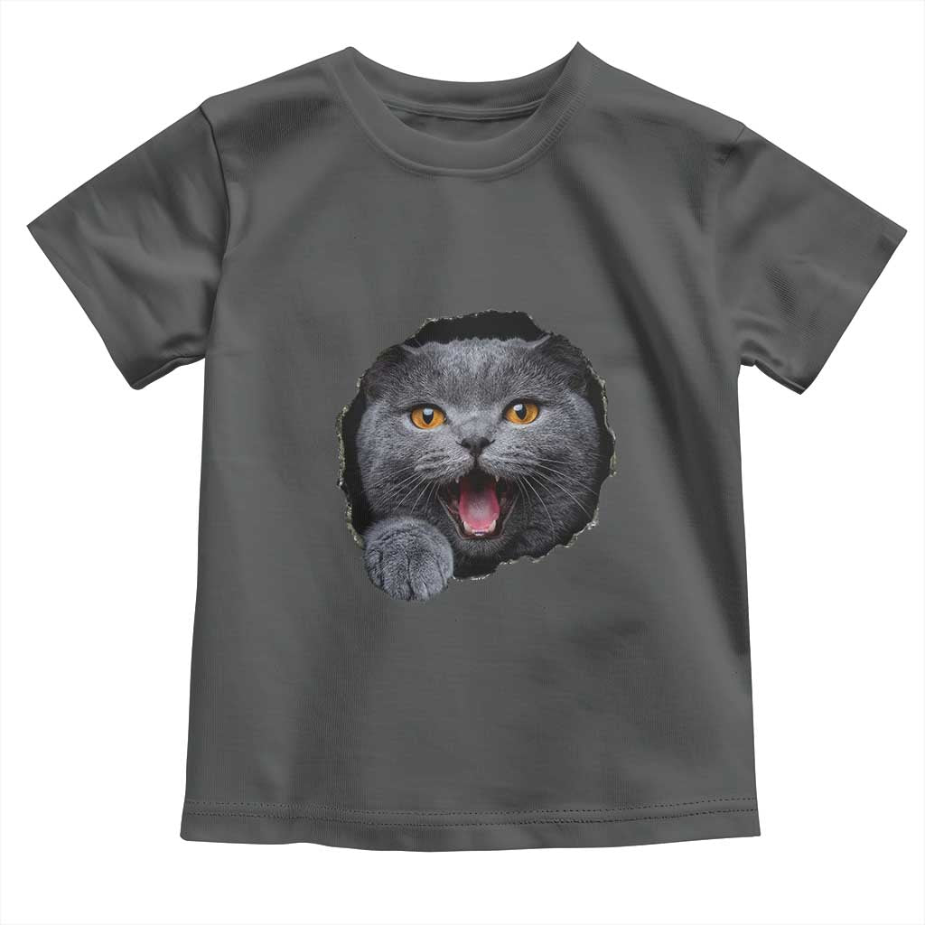 Cute British Shorthair Cat Peeking Through Cracked Wall Toddler T Shirt