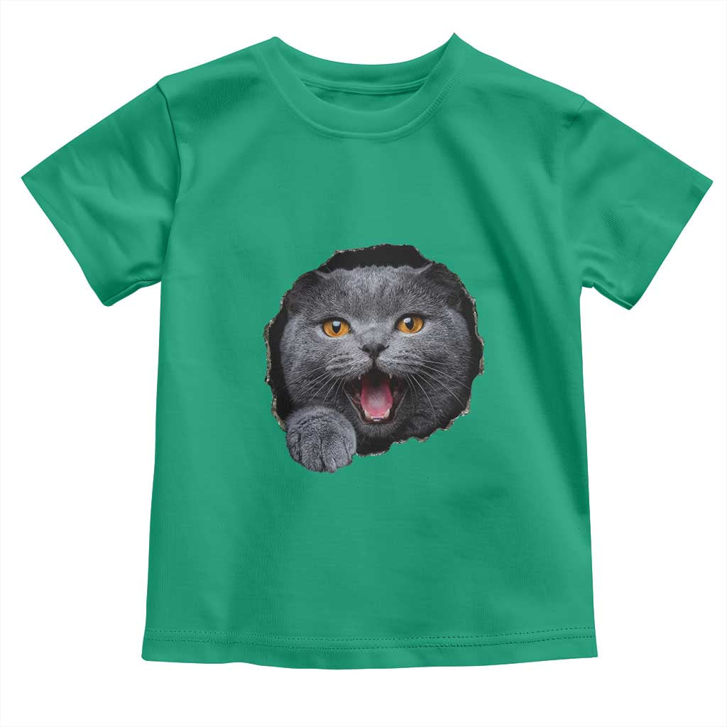 Cute British Shorthair Cat Peeking Through Cracked Wall Toddler T Shirt